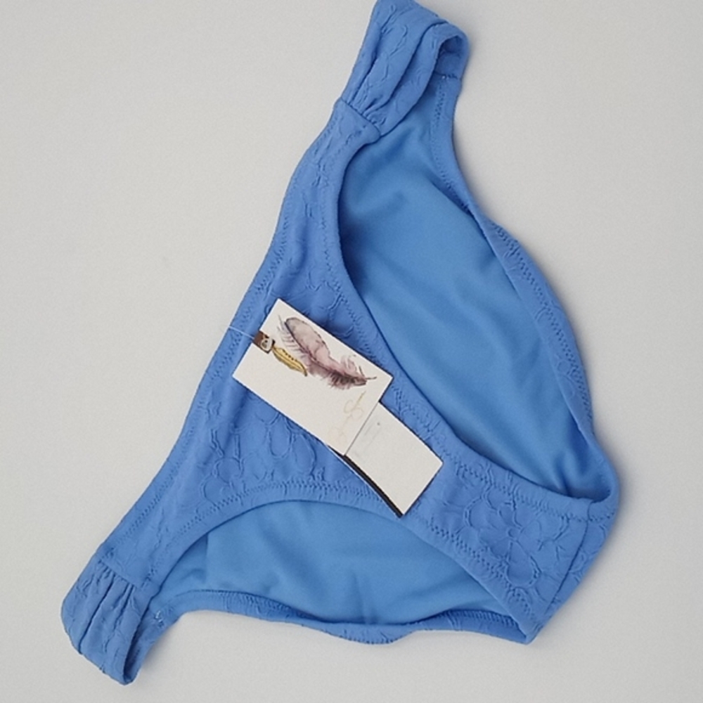 Jessica Simpson Rose Bay Textured Shirred Bikini Bottoms Blue L